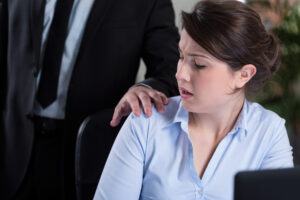 A sex offender is touching a woman wrongfully.