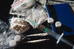 Drug paraphernalia representation on the table
