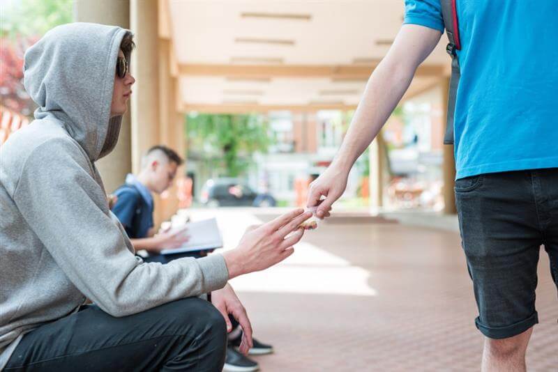 Young highschool student buying drugs in front of minors on school grounds and in school.